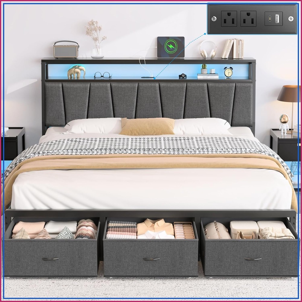 King Size Bed Frame With Storage Drawers - Cadre de lit King Size avec