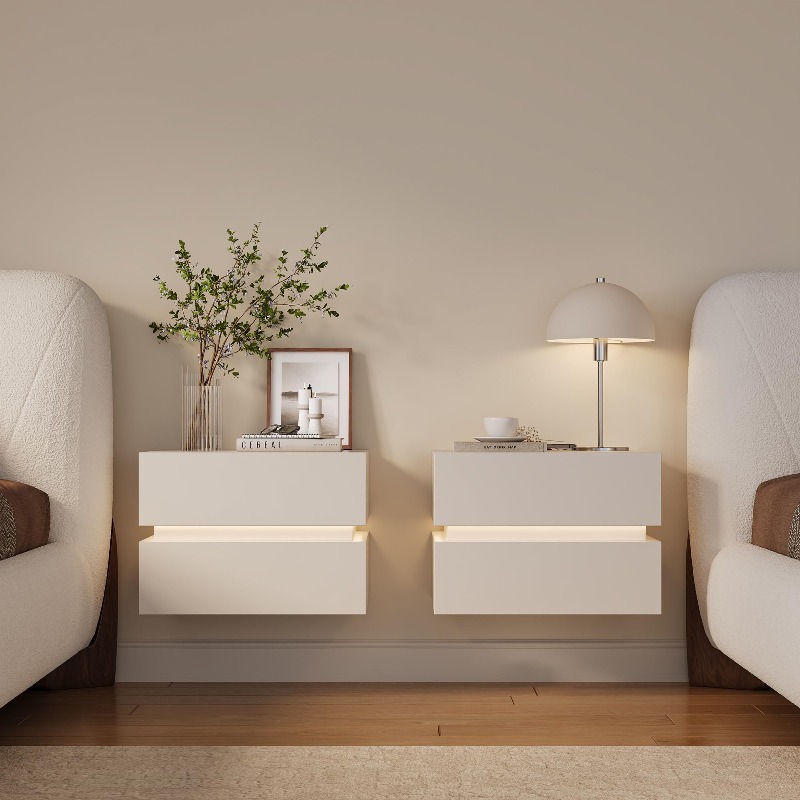 Floating Nightstand With Led Light - Ensemble de 2 tables de chevet