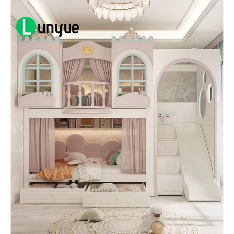 Bunk Bed With Stairs And Slide - Lit superposé personnalisé style château avec
