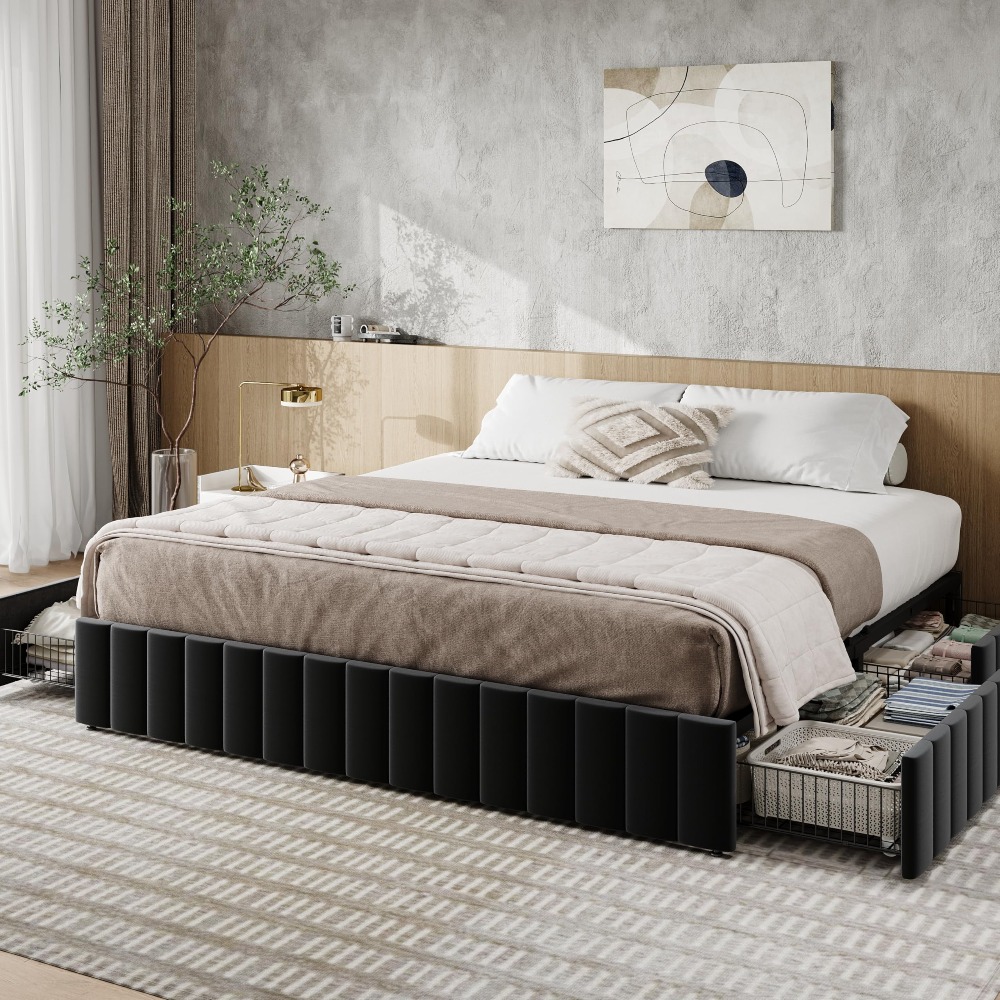 King Size Bed Frame With Storage Drawers - Cadre de lit plateforme King Size