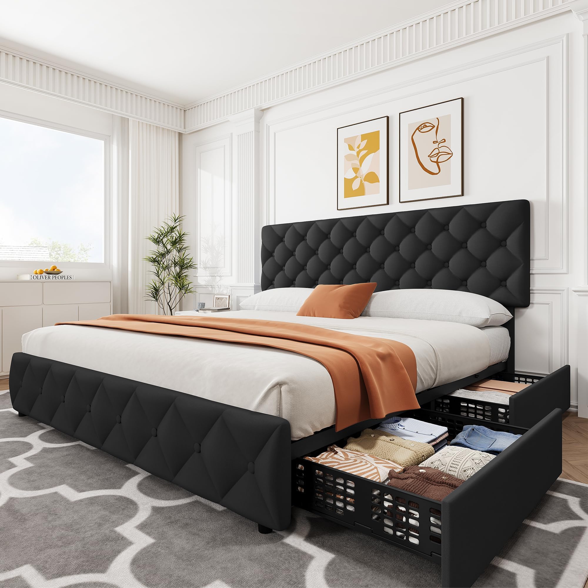 King Size Bed Frame With Storage Drawers - Cadre de lit King Size avec