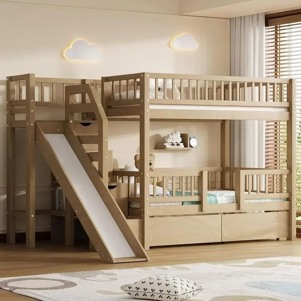 Bunk Bed With Stairs And Slide - Lit superposé en bois avec glissière