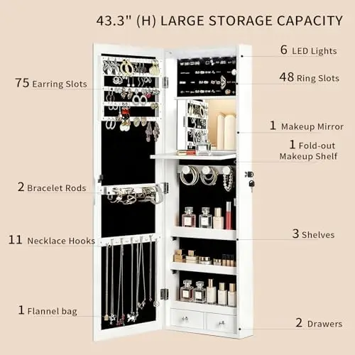 avec miroir pleine longueur, 6 - Full Length Mirror Jewelry Armoire avis et prix