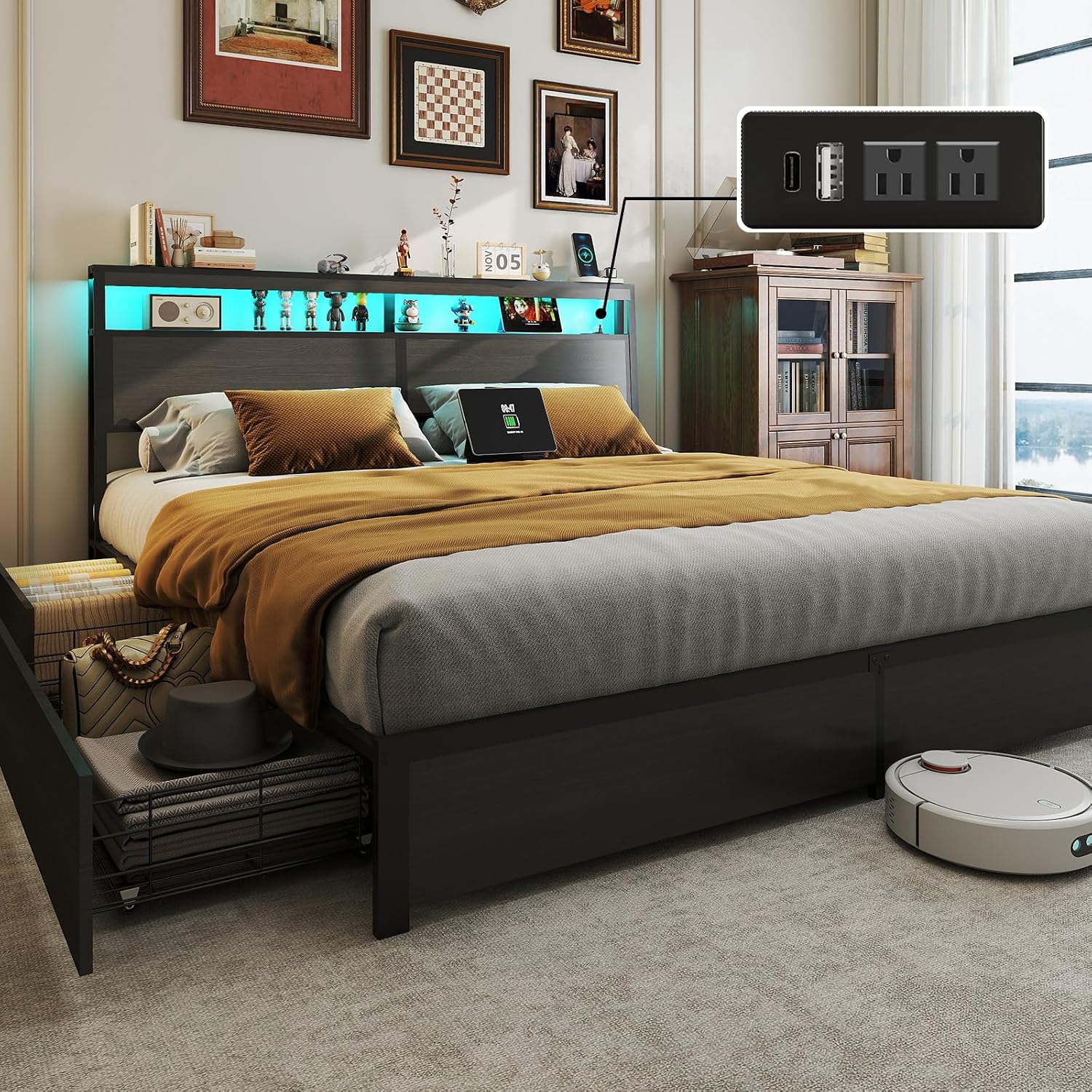 Cadre de lit King Size avec tê - King Size Bed Frame With Storage Drawers avis et prix