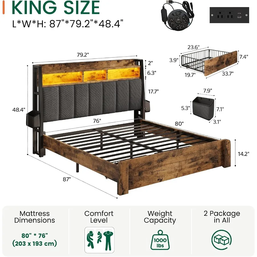 Cadre de lit King Size avec 2  - King Size Bed Frame With Storage Drawers avis et prix