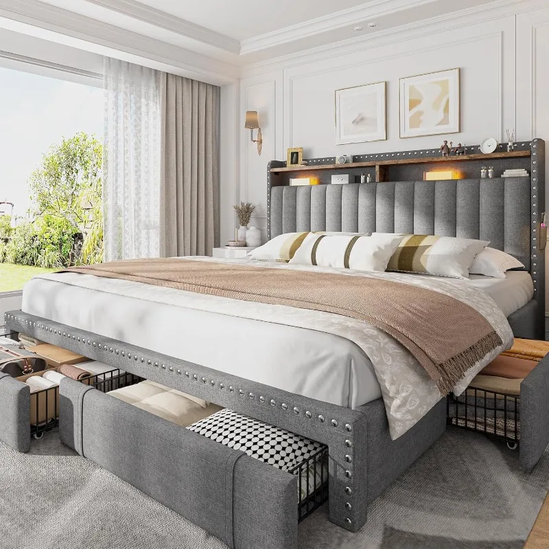 EnHomee Cadre de lit king size - King Size Bed Frame With Storage Drawers avis et prix
