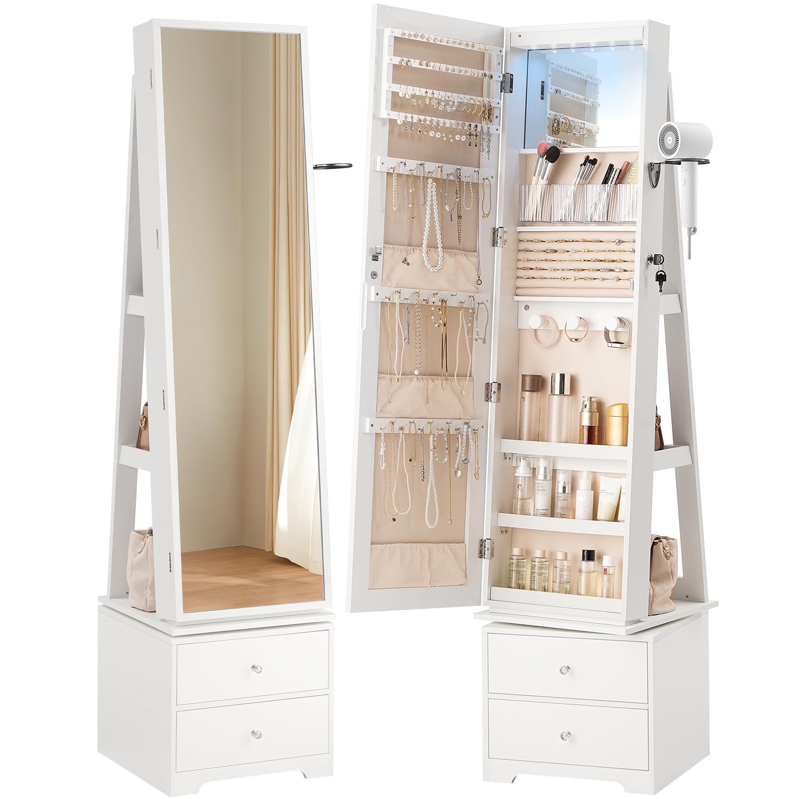 360 °   Meuble à bijoux pivota - Full Length Mirror Jewelry Armoire avis et prix
