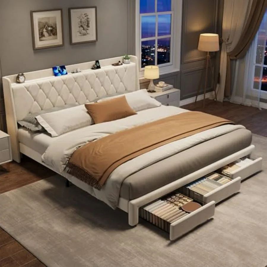 Cadre de lit plateforme capito - King Size Bed Frame With Storage Drawers avis et prix