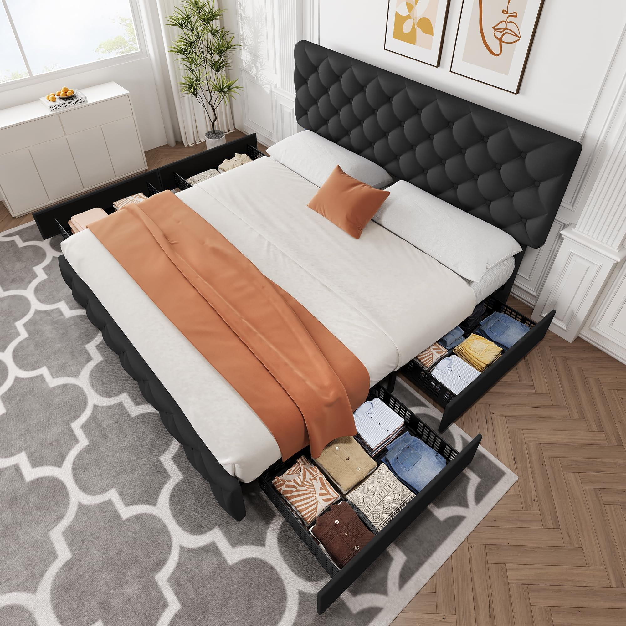 Cadre de lit King Size avec 4  - King Size Bed Frame With Storage Drawers avis et prix