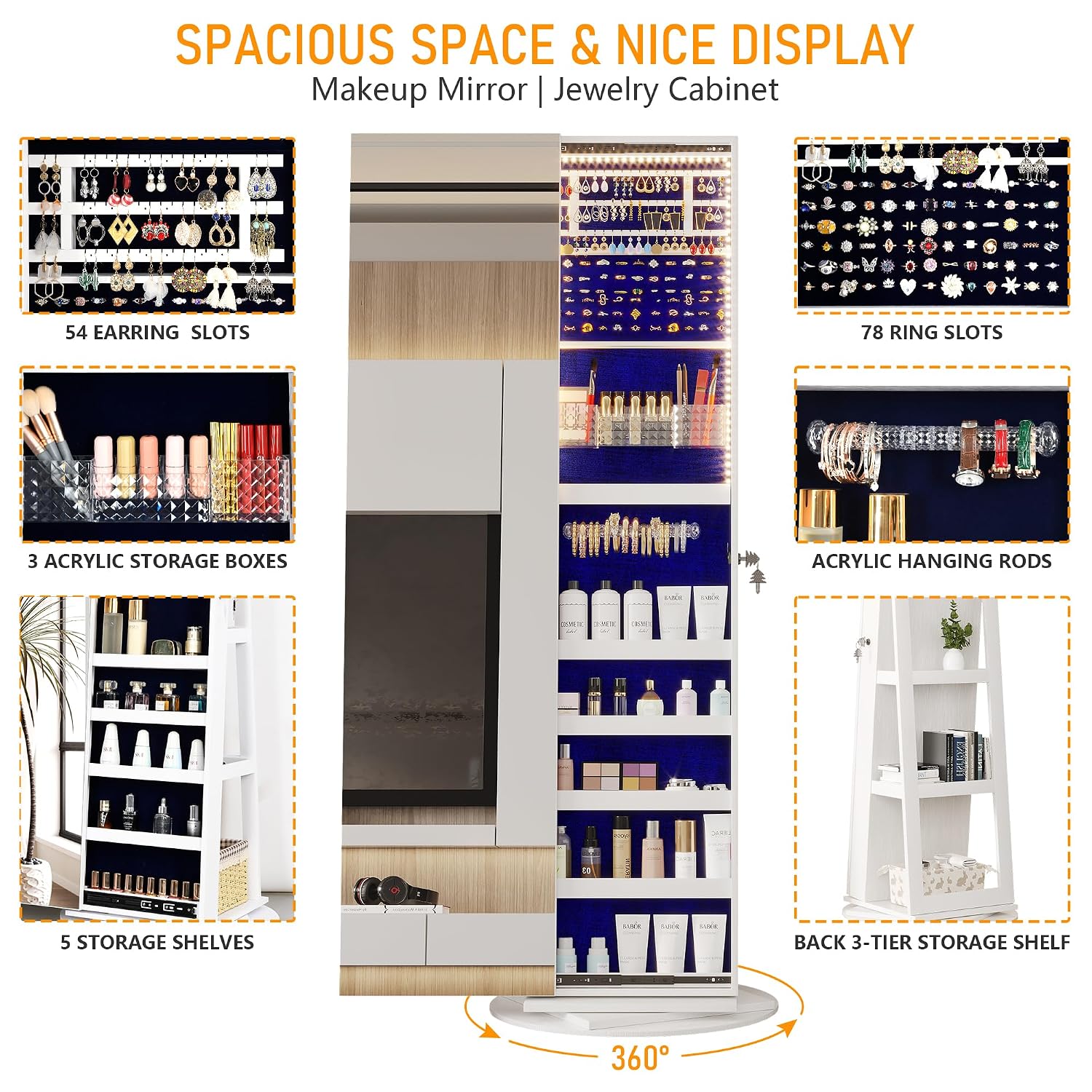 360 °   Armoire à bijoux pivot - Full Length Mirror Jewelry Armoire avis et prix