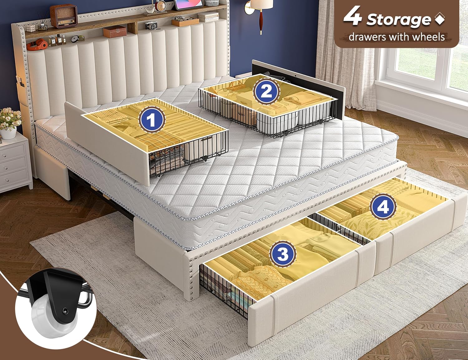 Cadre de lit King Size avec 4  - King Size Bed Frame With Storage Drawers avis et prix